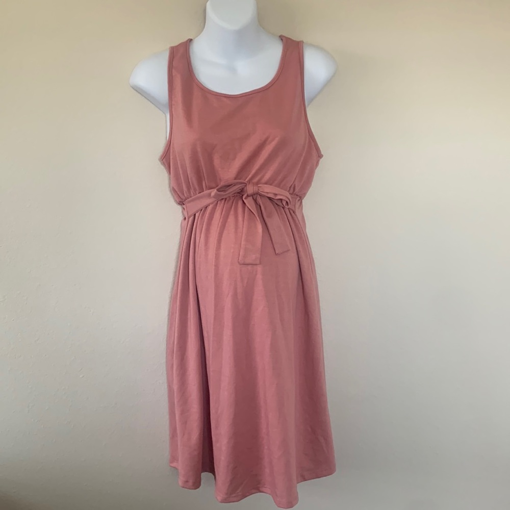 Pinkblush Mauve Pink Scoop Neck Tie Waist Sleeveless Tank Mini Dress